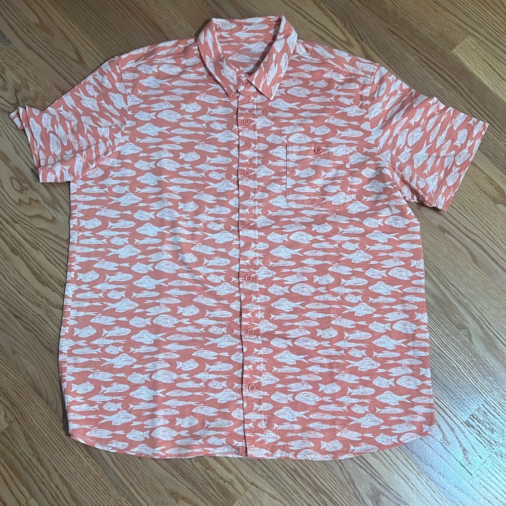L.L. Bean Fish Print Button Up Short Sleeve Casual Shirt XXL